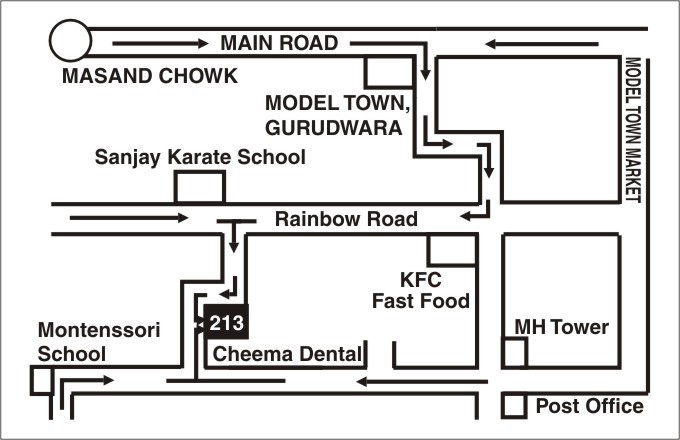 Cheema Dental is just at the end of lane opposite to Sanjay Karate School